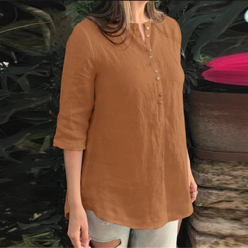 Piiriülene otsetarne 2022 Amazon AliExpress WISH puuvillast ja linasest ühevärviline ebakorrapärase äärega avatud toruga särk naistele