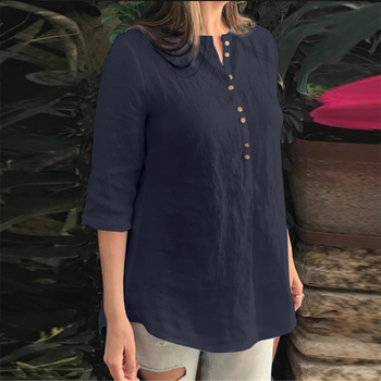 Piiriülene otsetarne 2022 Amazon AliExpress WISH puuvillast ja linasest ühevärviline ebakorrapärase äärega avatud toruga särk naistele