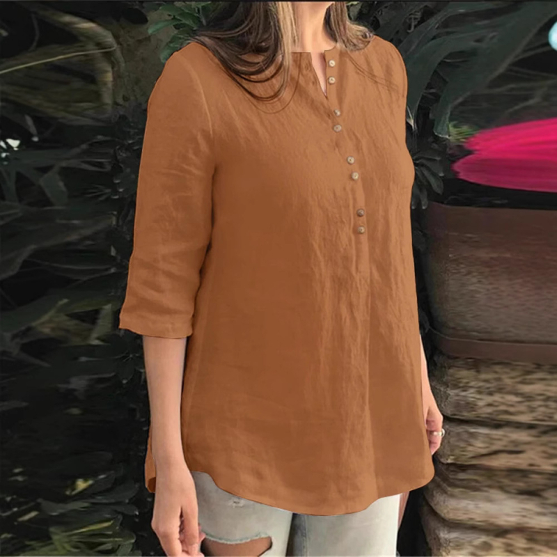 Piiriülene otsetarne 2022 Amazon AliExpress WISH puuvillast ja linasest ühevärviline ebakorrapärase äärega avatud toruga särk naistele