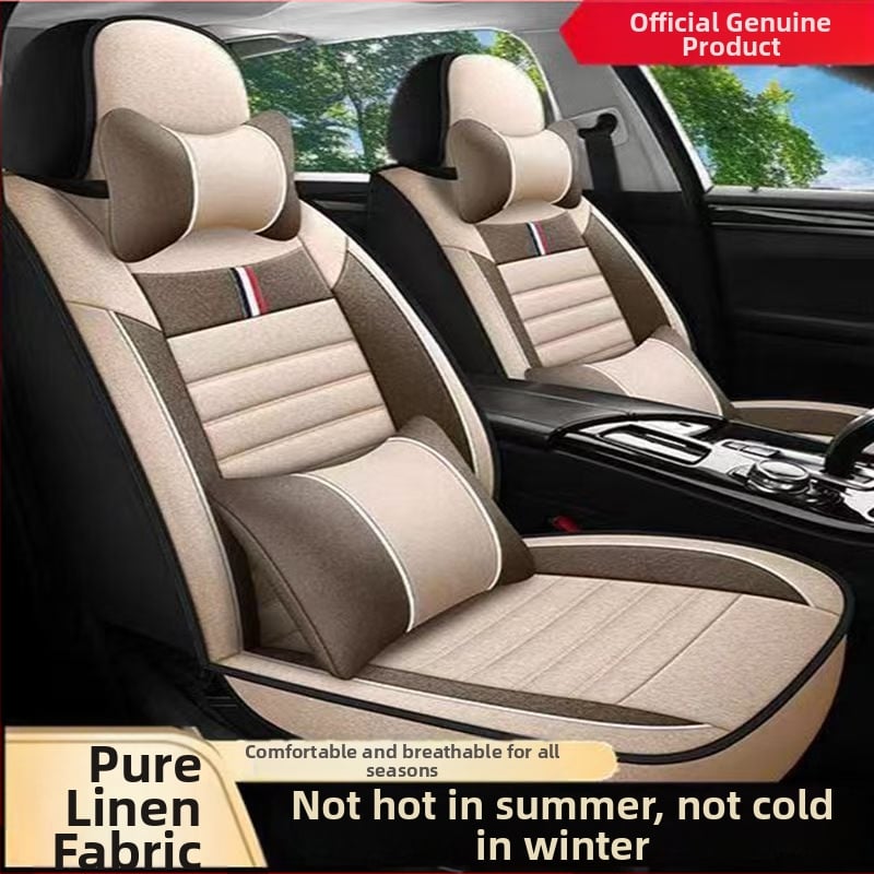 Pernă pentru scaun auto, universală pentru toate anotimpurile, husă de scaun din in, husă de scaun din material textil de vară, husă specială pentru pernă de scaun complet închisă, in respirabil