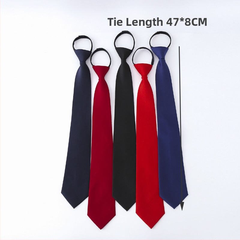 Мъжка вратовръзка за рокля, бизнес, 8 см, матова платнена, цип, без възли, черна, тъмносиня, червена