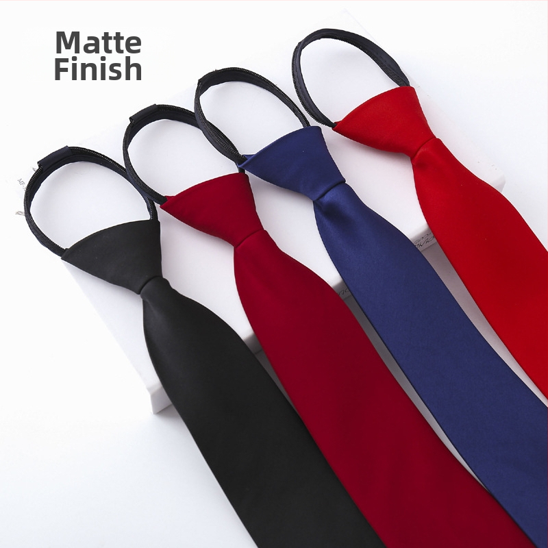 Мъжка вратовръзка за рокля, бизнес, 8 см, матова платнена, цип, без възли, черна, тъмносиня, червена