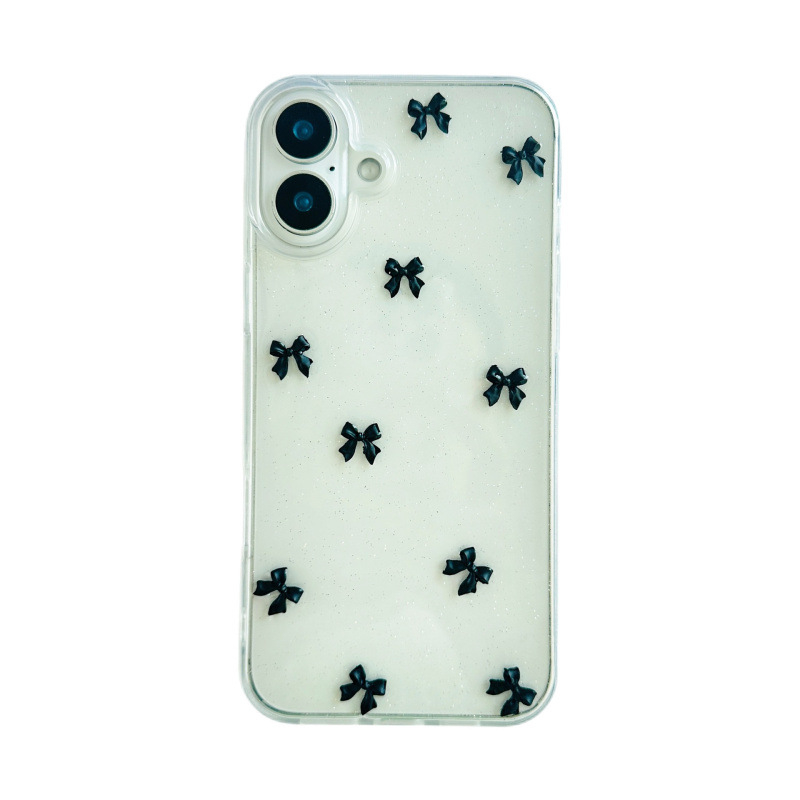 Jauns mirdzošs maza bantītes telefona maciņš, kas piemērots Apple 16 iPhone 17 Pro 14 Pro Max, caurspīdīgs ar sveķiem