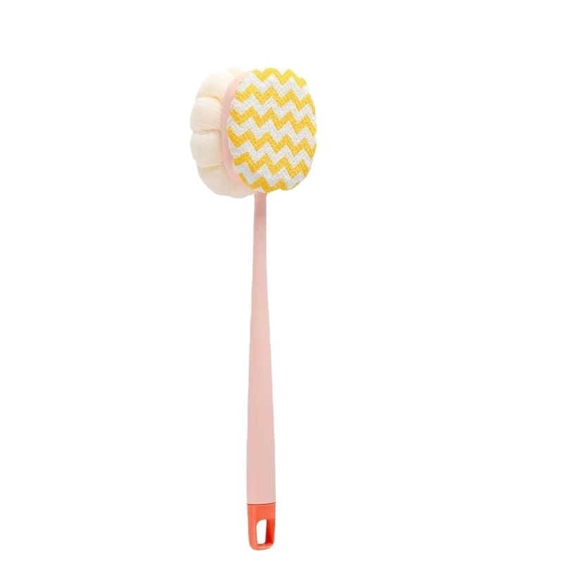 Скраб за баня с дълга дръжка, мощен ексфолиращ скраб за гръб, кърпа за баня за самостоятелно ползване за мъже и жени, двустранна четка за гръб