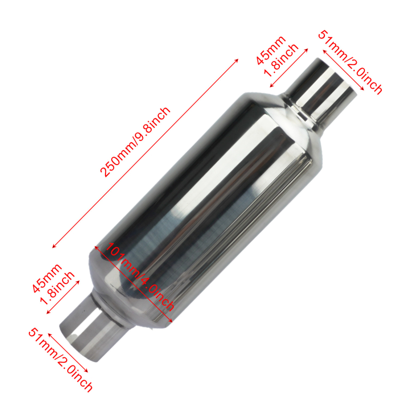Pārrobežu automašīnu nerūsējošā tērauda izplūdes caurule modificēta aksesuāru trokšņa slāpētāja taisnas rindas spilgti sudraba dekoratīvā trokšņa slāpētāja universālā