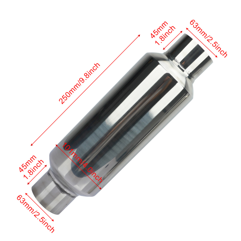 Pārrobežu automašīnu nerūsējošā tērauda izplūdes caurule modificēta aksesuāru trokšņa slāpētāja taisnas rindas spilgti sudraba dekoratīvā trokšņa slāpētāja universālā