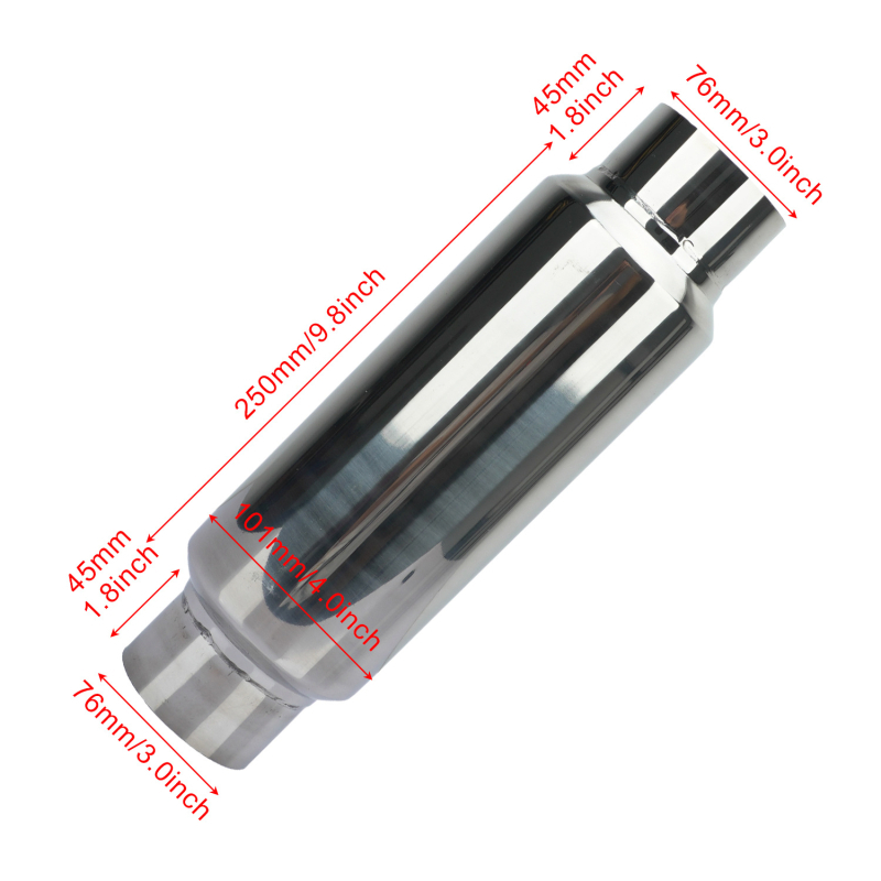 Pārrobežu automašīnu nerūsējošā tērauda izplūdes caurule modificēta aksesuāru trokšņa slāpētāja taisnas rindas spilgti sudraba dekoratīvā trokšņa slāpētāja universālā