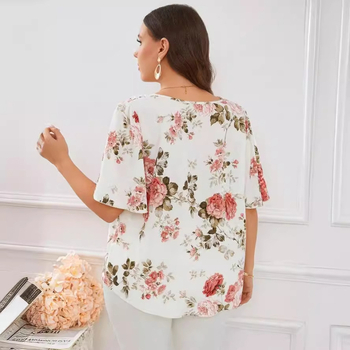 „Amazon Summer Explosions“ didelių dydžių laisvalaikio stiliaus viršutiniai marškinėliai trumpomis rankovėmis, plokščia baržos apykakle, šikšnosparnio sparno rankovėmis