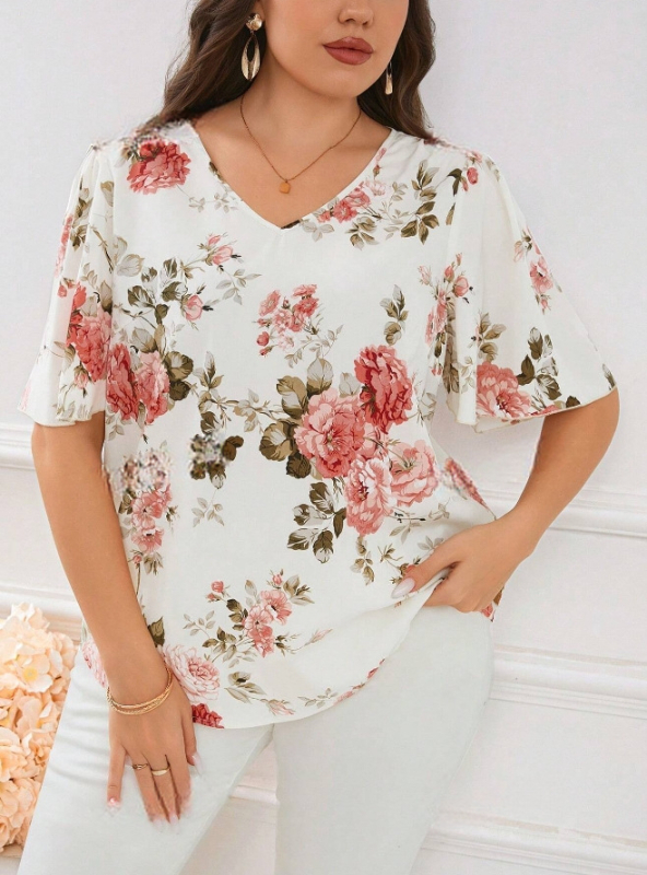 „Amazon Summer Explosions“ didelių dydžių laisvalaikio stiliaus viršutiniai marškinėliai trumpomis rankovėmis, plokščia baržos apykakle, šikšnosparnio sparno rankovėmis