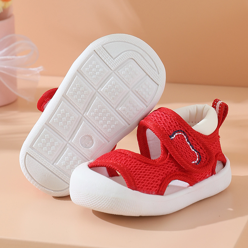 Бебешки сандали за малки деца, мъжки летни, с мека подметка, неплъзгащи се, 0-3-годишни, дамски, бебешки, мрежести, не могат да изпуснат, противосблъсъчни, пролетни обувки през граница