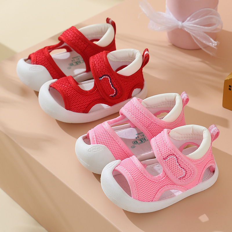 Бебешки сандали за малки деца, мъжки летни, с мека подметка, неплъзгащи се, 0-3-годишни, дамски, бебешки, мрежести, не могат да изпуснат, противосблъсъчни, пролетни обувки през граница