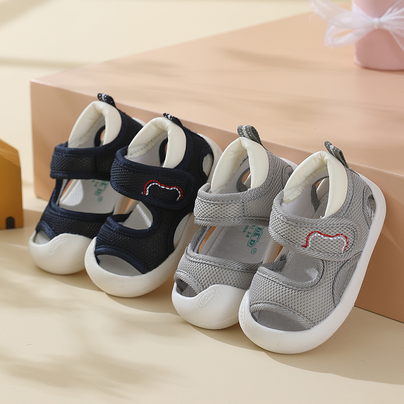 Бебешки сандали за малки деца, мъжки летни, с мека подметка, неплъзгащи се, 0-3-годишни, дамски, бебешки, мрежести, не могат да изпуснат, противосблъсъчни, пролетни обувки през граница