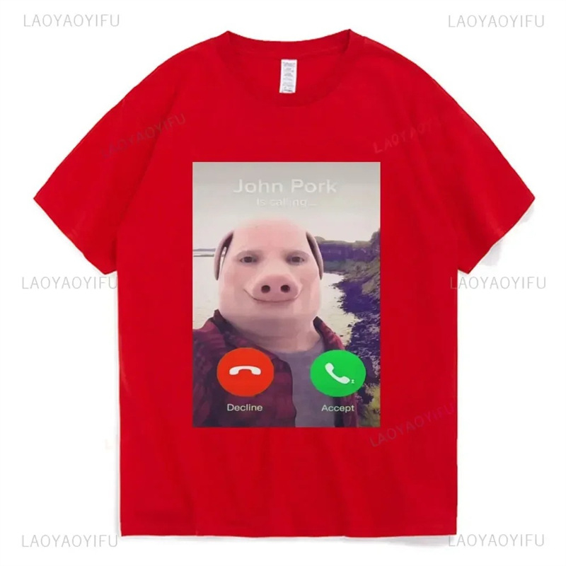 Тениска John T с къс ръкав, забавна тениска Street Yes, дамска мода, летен принт, ежедневна, Pork Calling · подарък