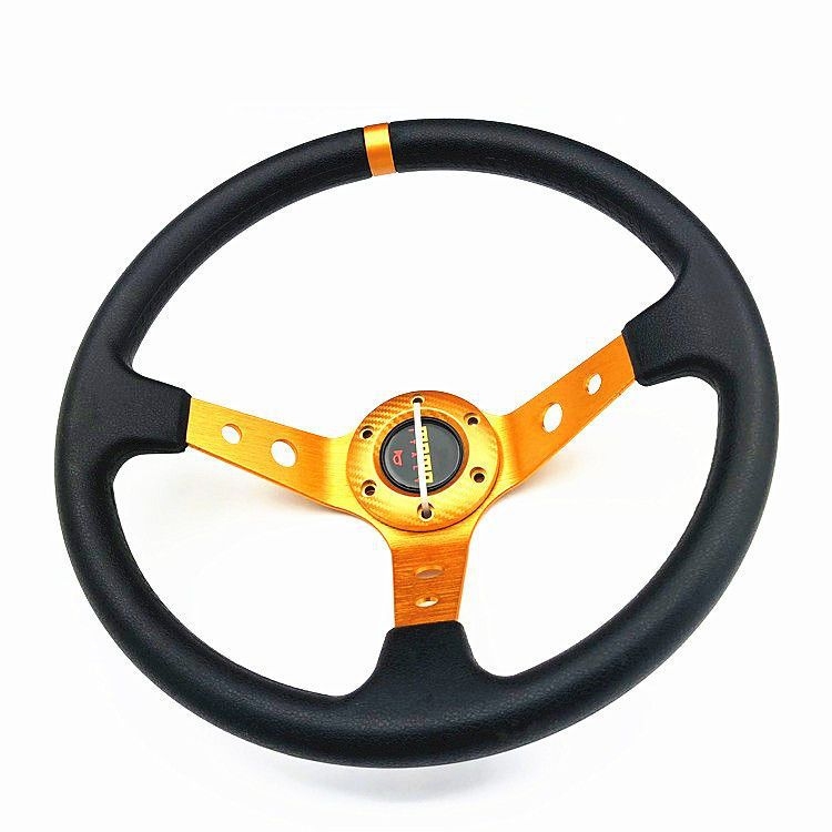 PU odos grūdelių modifikuotas vairas, 14 colių įgaubtas aliuminio lydinio lenktynių vaizdo žaidimų universalus konkurencinis vairo modulis