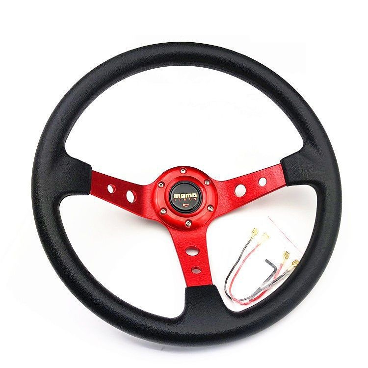 PU odos grūdelių modifikuotas vairas, 14 colių įgaubtas aliuminio lydinio lenktynių vaizdo žaidimų universalus konkurencinis vairo modulis