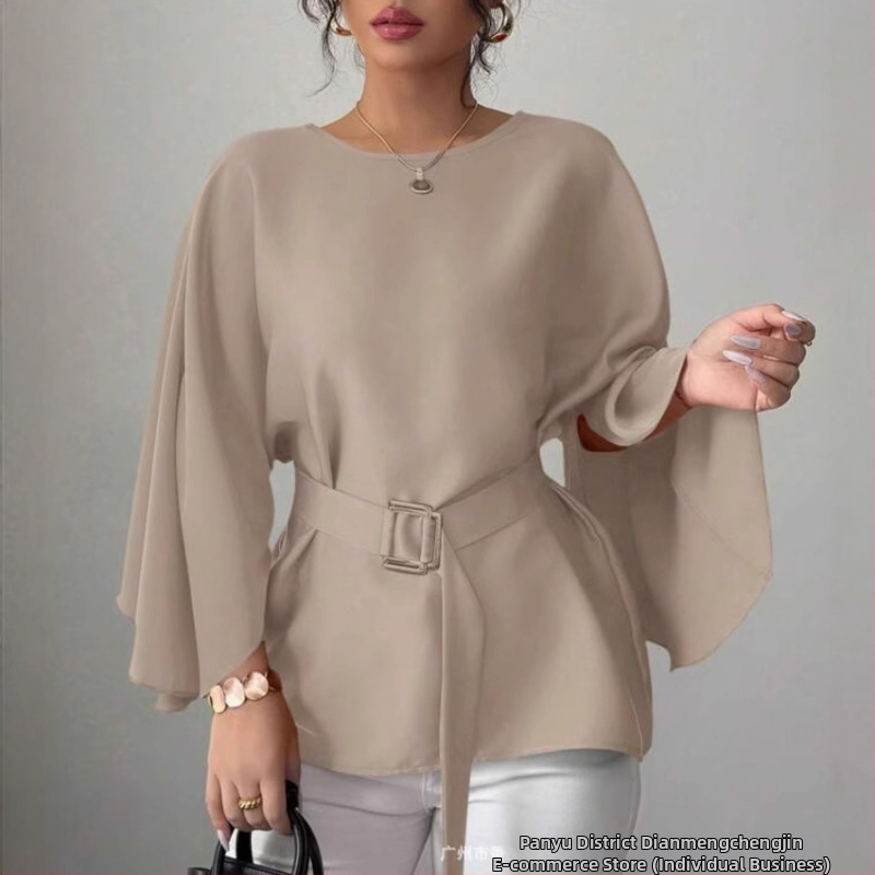 Елегантна риза с колан от сатен, лято 2025, дамско облекло за през граница, Aliexpress, Amazon, ежедневен комфорт, независима станция