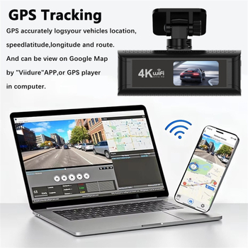 Piiriülene 4K sõidusalvesti mobiiltelefoni ühenduvusega, kahe objektiiviga, GPS-jälgimine, eesmine ja tagumine WiFi, DVR, intelligentne parkimise jälgimine