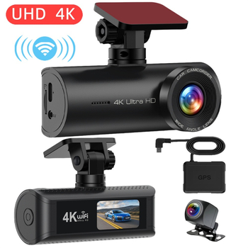 Piiriülene 4K sõidusalvesti mobiiltelefoni ühenduvusega, kahe objektiiviga, GPS-jälgimine, eesmine ja tagumine WiFi, DVR, intelligentne parkimise jälgimine