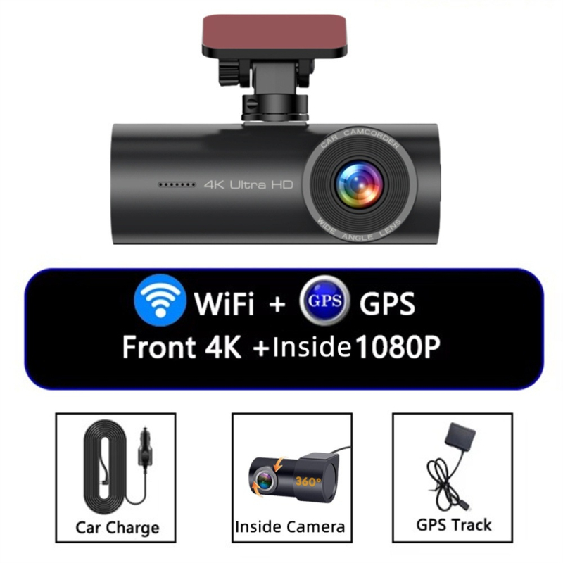 Piiriülene 4K sõidusalvesti mobiiltelefoni ühenduvusega, kahe objektiiviga, GPS-jälgimine, eesmine ja tagumine WiFi, DVR, intelligentne parkimise jälgimine