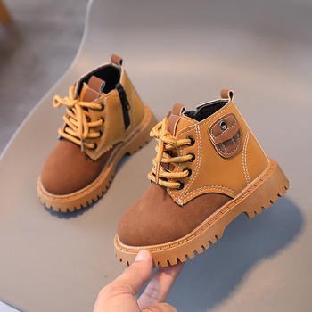 Rudens un ziemas jauni bērnu britu stila viengabala zābaki zēnu Martina zābaki meiteņu sānu rāvējslēdzēja moderni īsie viengabala zābaki