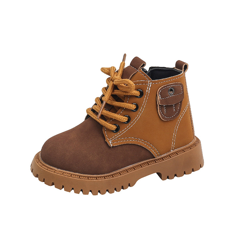 Rudens un ziemas jauni bērnu britu stila viengabala zābaki zēnu Martina zābaki meiteņu sānu rāvējslēdzēja moderni īsie viengabala zābaki