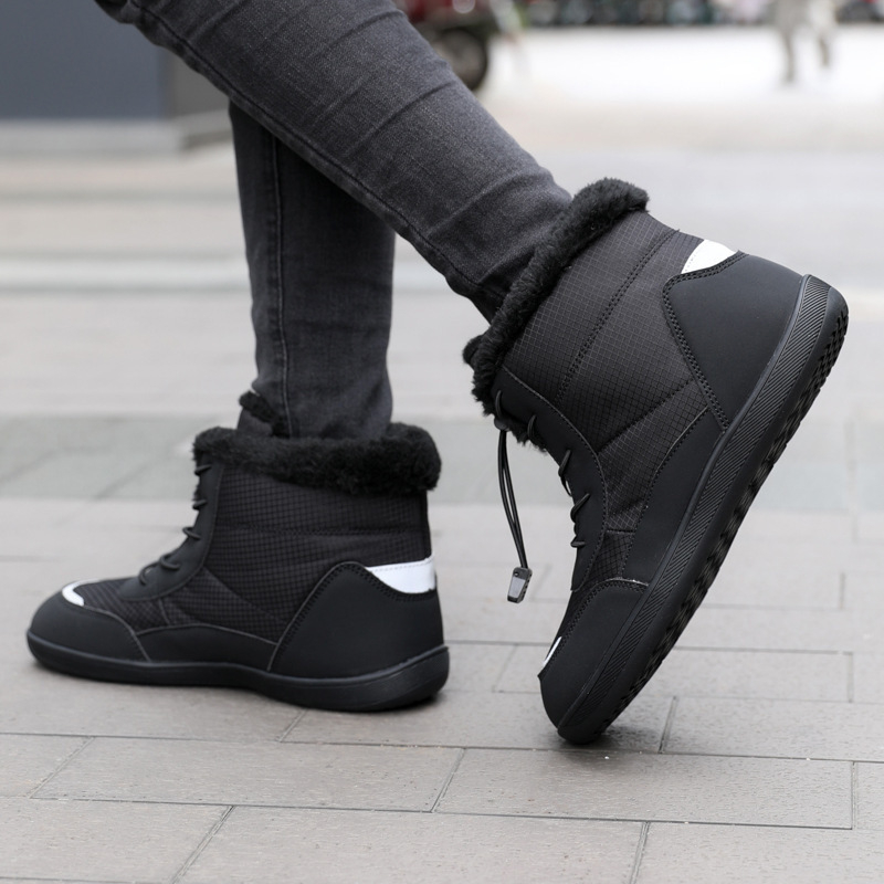 Νέα τάση χειμώνα 2024, ψηλοτάκουνα παπούτσια από βαμβάκι με φλις επένδυση, φαρδιά ύφανση, γυναικεία μπότες χιονιού για υπαίθριες δραστηριότητες, μοντέρνα, ζεστές