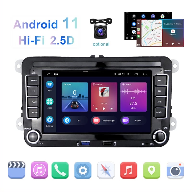 Piemērots Volkswagen automašīnai ar 7 collu Android 11 Carplay centrālo vadību, lielu ekrānu, navigāciju un atpakaļgaitas attēlu, viss vienā ierīcē.