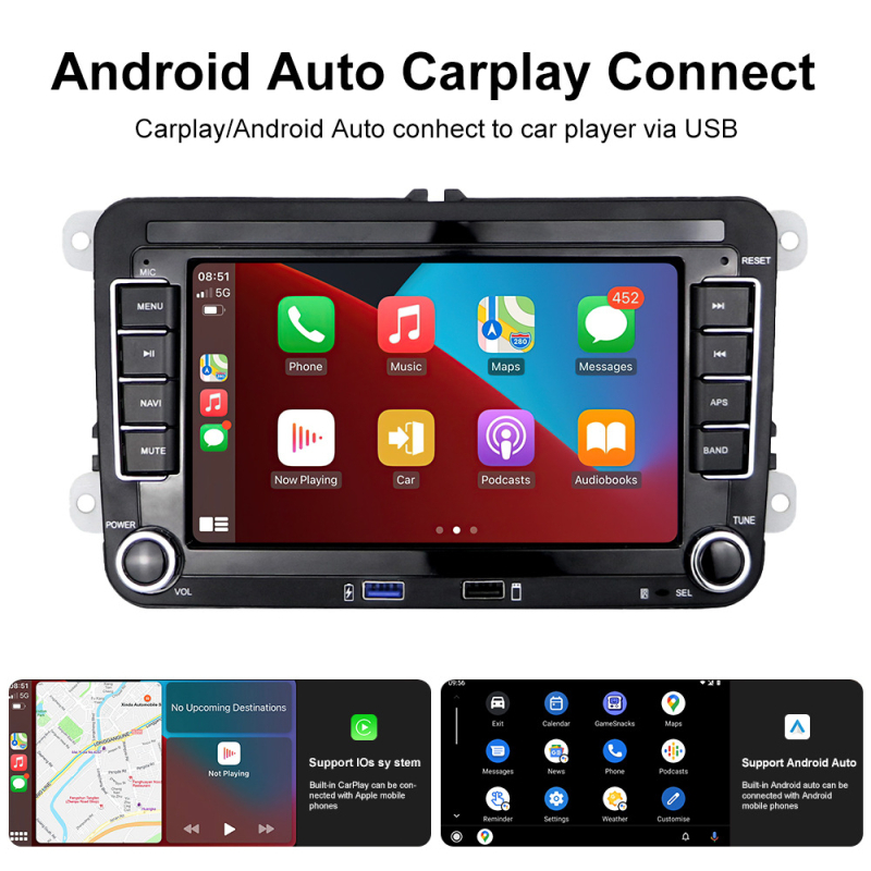 Piemērots Volkswagen automašīnai ar 7 collu Android 11 Carplay centrālo vadību, lielu ekrānu, navigāciju un atpakaļgaitas attēlu, viss vienā ierīcē.