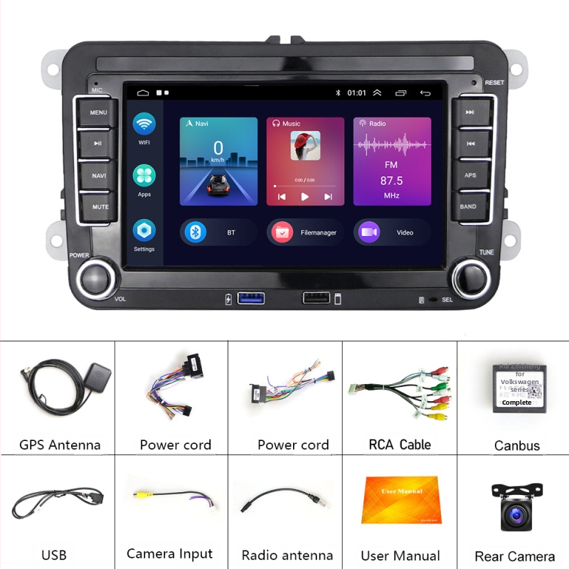 Sobib Volkswagenile pühendatud 7-tollise Android 11 autoga, Carplay keskjuhtimispuldiga, suure ekraaniga navigatsiooniga, tagurduspildiga, kõik-ühes seadmega