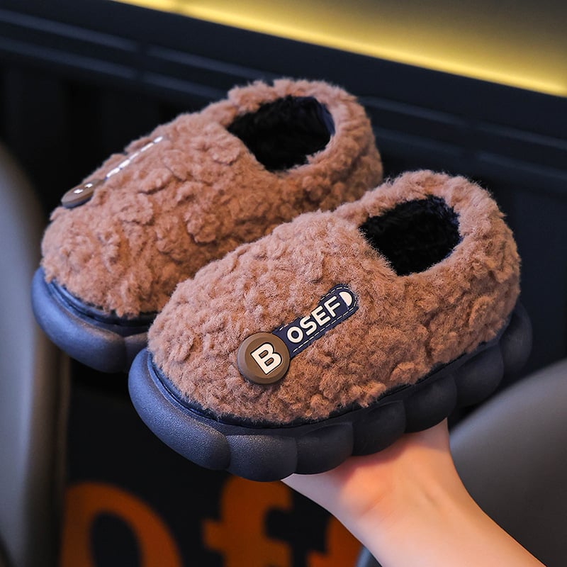 Papuci de bumbac pentru copii, băieți, geantă cu toc, pantofi de bumbac, iarna, noi, căptușite cu fleece, papuci calde din bumbac, băieți, papuci de interior anti-alunecare din lână