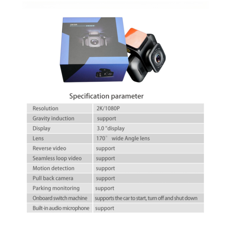 Braukšanas reģistrators priekšpusē un aizmugurē, dubultā ierakstīšana, 2K HD ieraksts, 3 collu ekrāns, lielas ietilpības automašīnas universālais transportlīdzekļa reģistrators