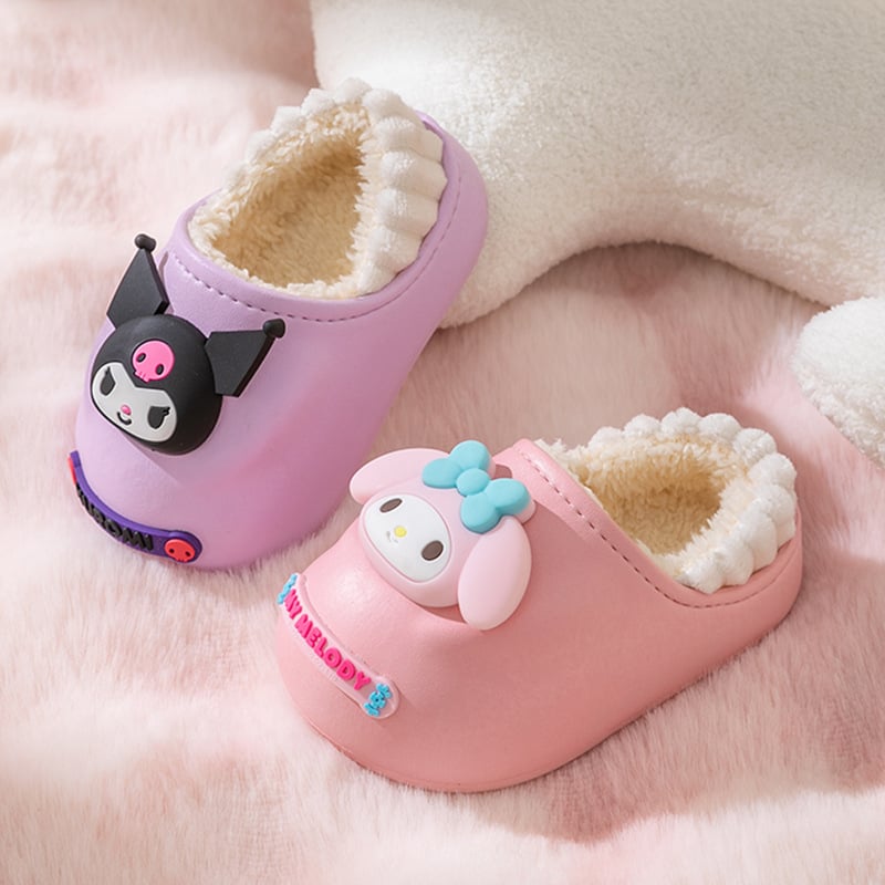 Papuci de casă Sanrio de iarnă din bumbac pentru copii, impermeabili și călduroși, antiderapanți, cu pantofi de pluș din bumbac pentru fete