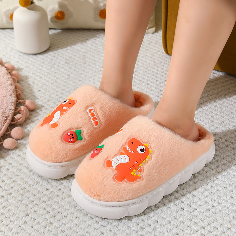 Bērnu kokvilnas apavi 2024. gada ziemai, jauni, jauki multfilmu dinozauru attēli, ar vilnas oderi, biezas, siltas, neslīdošas, vilnas, plīša, kokvilnas čības