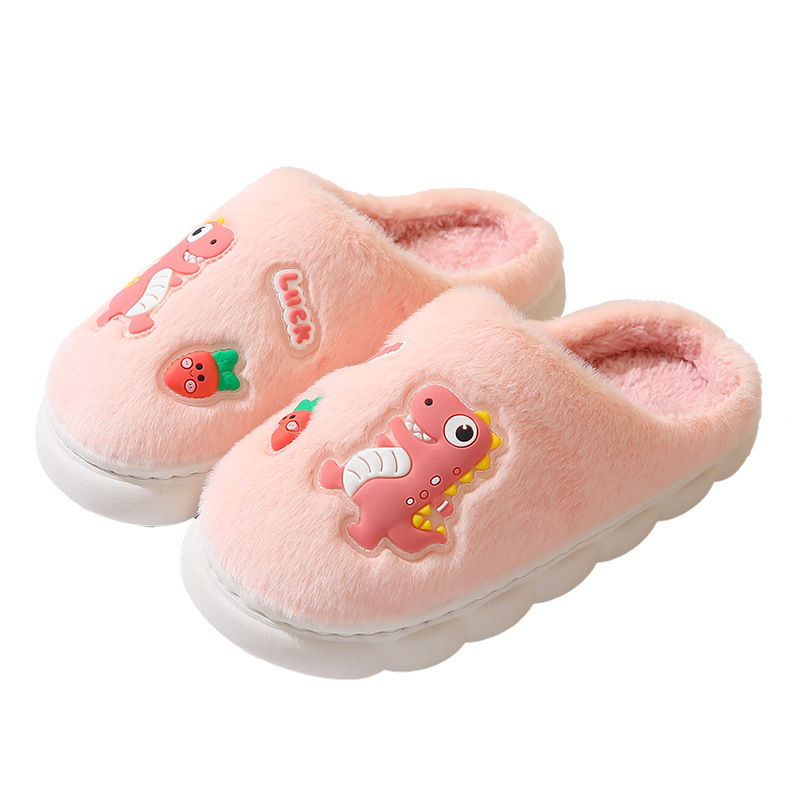 Bērnu kokvilnas apavi 2024. gada ziemai, jauni, jauki multfilmu dinozauru attēli, ar vilnas oderi, biezas, siltas, neslīdošas, vilnas, plīša, kokvilnas čības