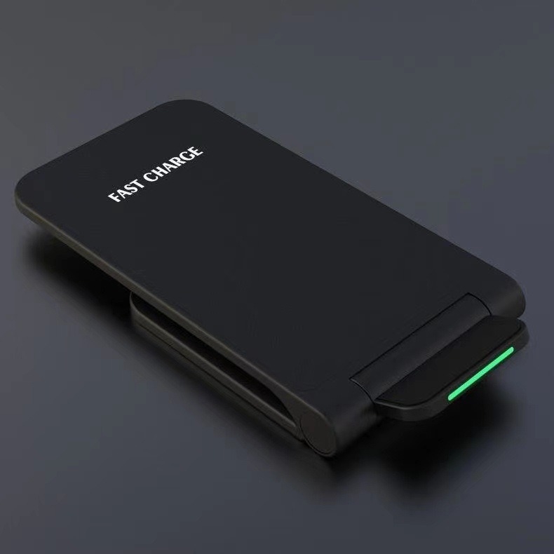 Mobilā tālruņa viedais bezvadu lādētājs ar dubulto spoli 15 W vertikāli pārnēsājams, saliekams, ātras uzlādes galda statīvs