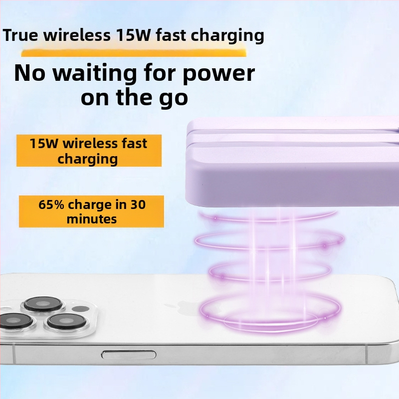 Трансгранична търговия на едро с магнитна безжична Magsafe външна батерия с вграден кабел, ултратънка, бързо зареждаща се преносима външна батерия, персонализиране