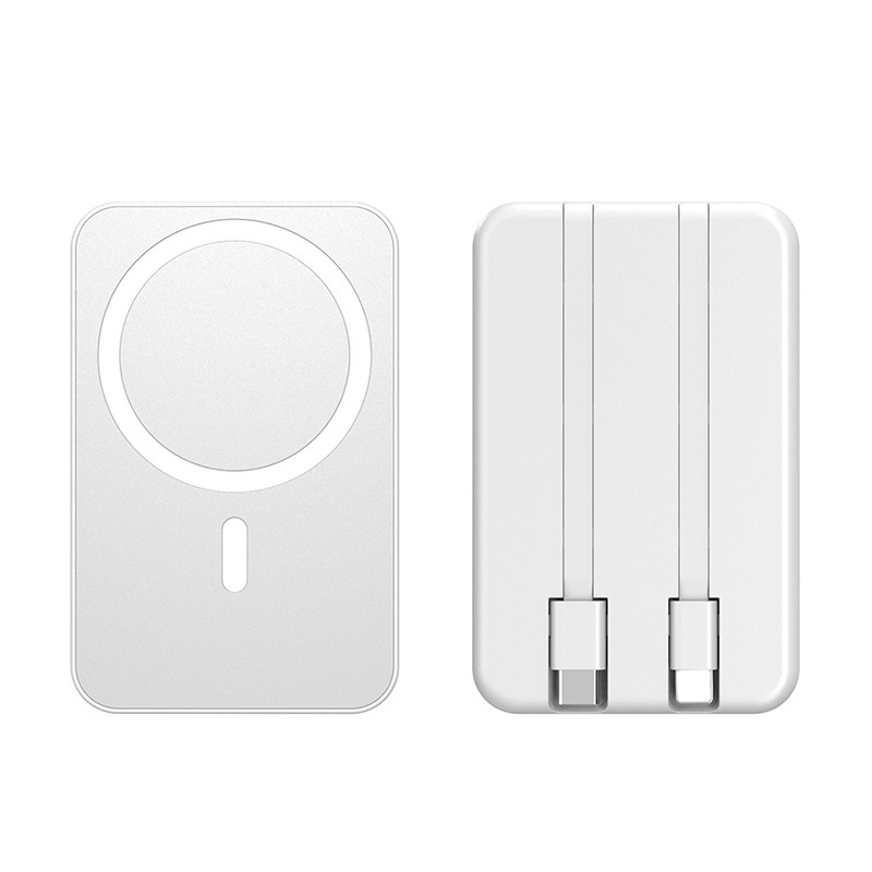 Tarpvalstybinė didmeninė magnetinė belaidė „Magsafe“ išorinė baterija su įmontuotu laidu. Itin plona, greitai įkraunama, nešiojama, pritaikoma.