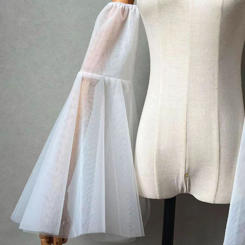 Naujos nuotakos vestuvinės suknelės pirštinės, paprastos šveicariško tinklo, super fėjos, vienspalvės, ilgos, elastingos, nuotakos rankovės, v91