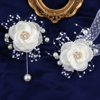 Vestuvių šventė Nuotaka Pamergė Riešo Gėlė Pieninė Rožė Ritininis Korsažo Smeigtukas Jaunikis Geriausias Vyras Korsažas XH812A