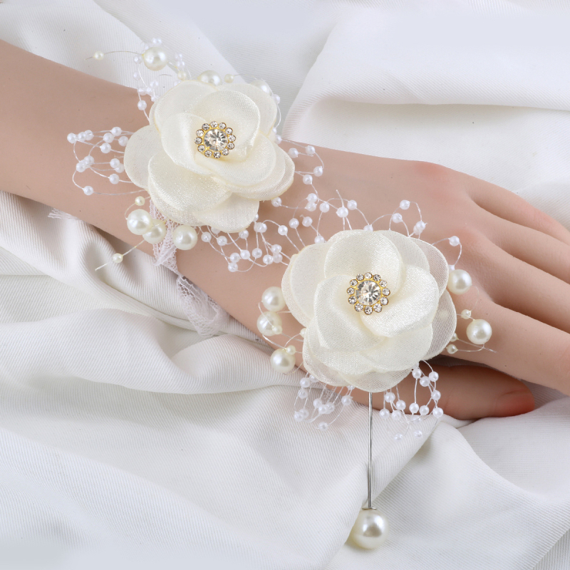 Vestuvių šventė Nuotaka Pamergė Riešo Gėlė Pieninė Rožė Ritininis Korsažo Smeigtukas Jaunikis Geriausias Vyras Korsažas XH812A