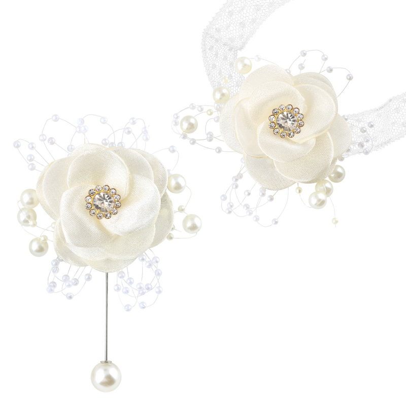 Vestuvių šventė Nuotaka Pamergė Riešo Gėlė Pieninė Rožė Ritininis Korsažo Smeigtukas Jaunikis Geriausias Vyras Korsažas XH812A