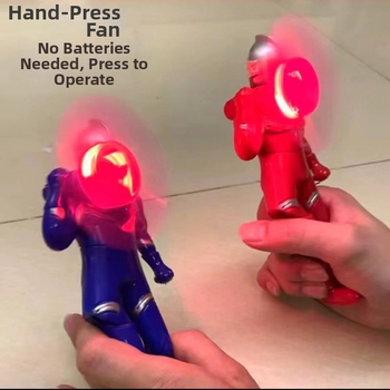 Mini Ultraman gaismas ventilators ar roku darbināms elektriskais ventilators, mazs rokas ventilators ar roku spiests Superman ērts manuāls ventilators