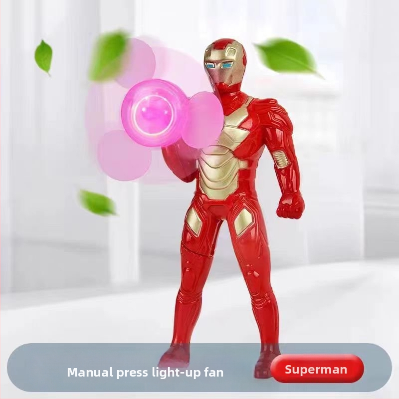 Mini Ultraman gaismas ventilators ar roku darbināms elektriskais ventilators, mazs rokas ventilators ar roku spiests Superman ērts manuāls ventilators