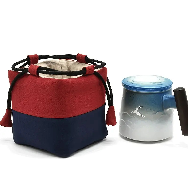 Geantă de depozitare pentru set de ceai din material textil cu frânghie, simplă, chinezească, personalizabilă, logo, mini geantă de depozitare portabilă, mov, cu nisip, geantă din pânză