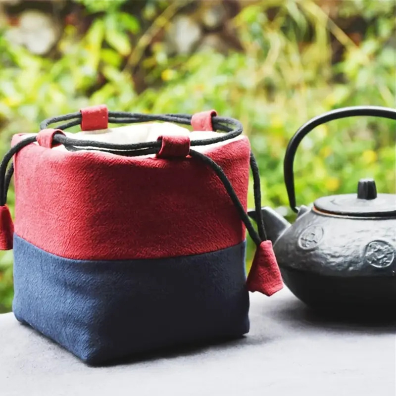 Платнена чанта за съхранение на чай с въже, китайско просто персонализирано лого, преносима мини чанта за съхранение, лилава пясъчник, платнена чанта