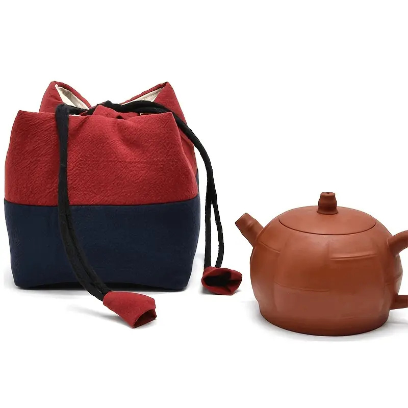 Платнена чанта за съхранение на чай с въже, китайско просто персонализирано лого, преносима мини чанта за съхранение, лилава пясъчник, платнена чанта