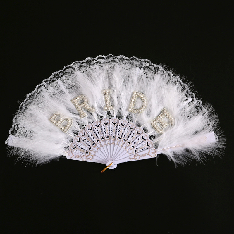 Нов сватбен фен от перли за булка, бял сгъваем фен от перли за булка, ергенско парти, булка, сватбена украса