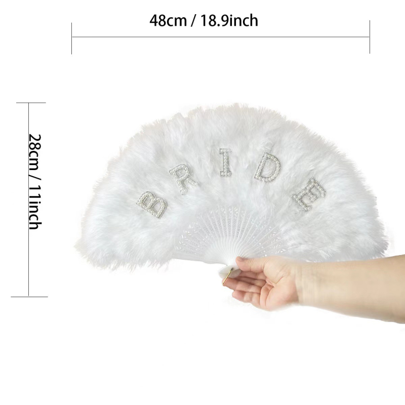 Нов сватбен фен от перли за булка, бял сгъваем фен от перли за булка, ергенско парти, булка, сватбена украса