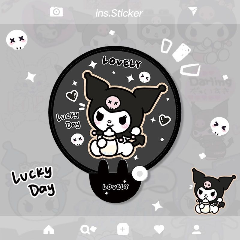 Musta värvi kokkupandav armas Kuromi multifilmiventilaator, mida saab suvel kaasas kanda. Väike ventilaator õpilastele.