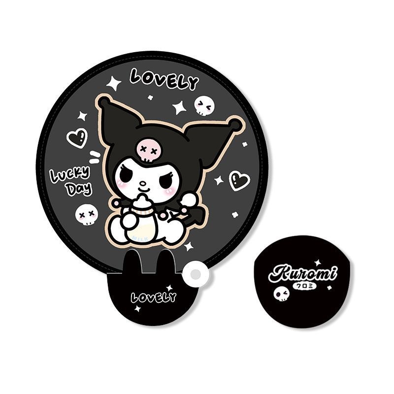 Musta värvi kokkupandav armas Kuromi multifilmiventilaator, mida saab suvel kaasas kanda. Väike ventilaator õpilastele.